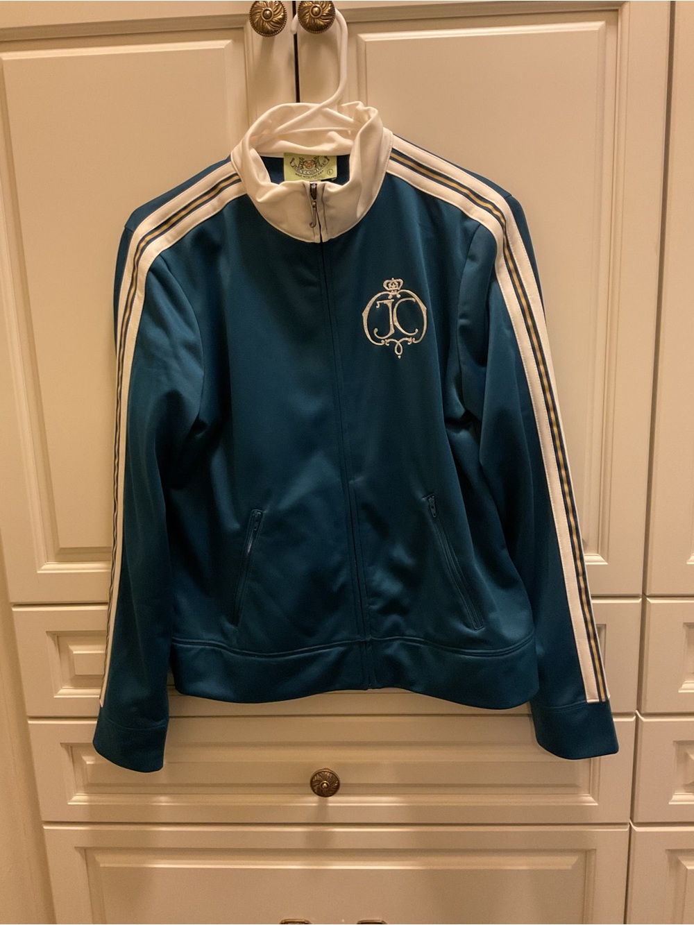 Vintage Juicy Couture Teal Track Jacket with Cream Shoulder Stripes